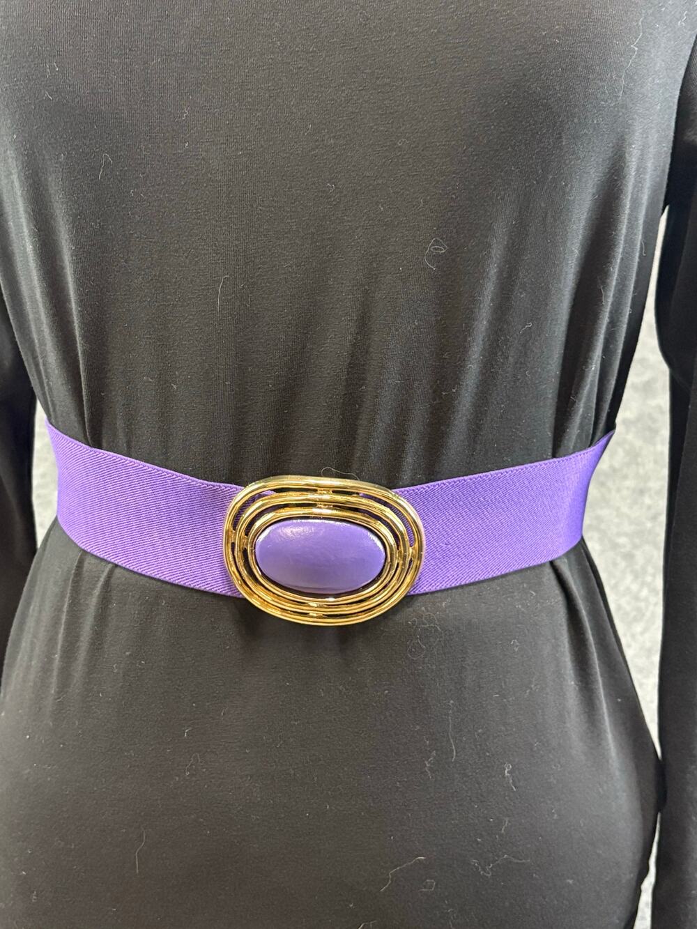 Vintage Day Lor Purple / Gold belt Oval Buckle with Leather accent Sz 30/32
